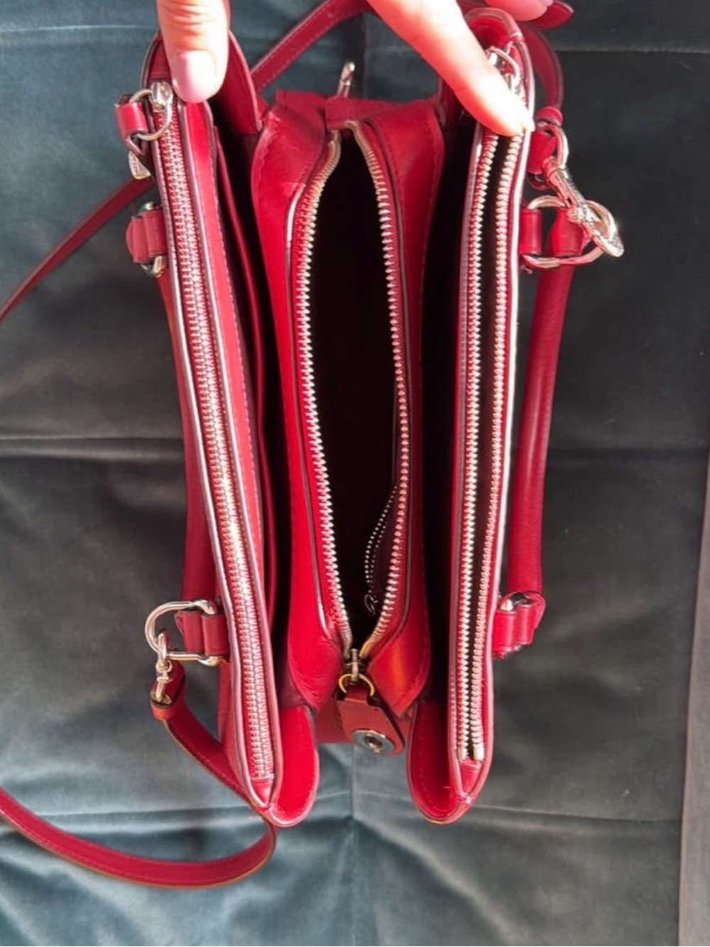 Coach Red Pebbled Leather Satchel with Detachable Strap - Picture 4 of 9